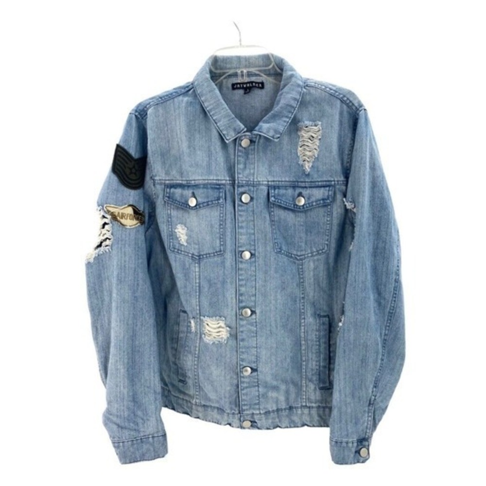 Jay Walker‎ Distressed Denim Jacket Customized With Patches Womens Large